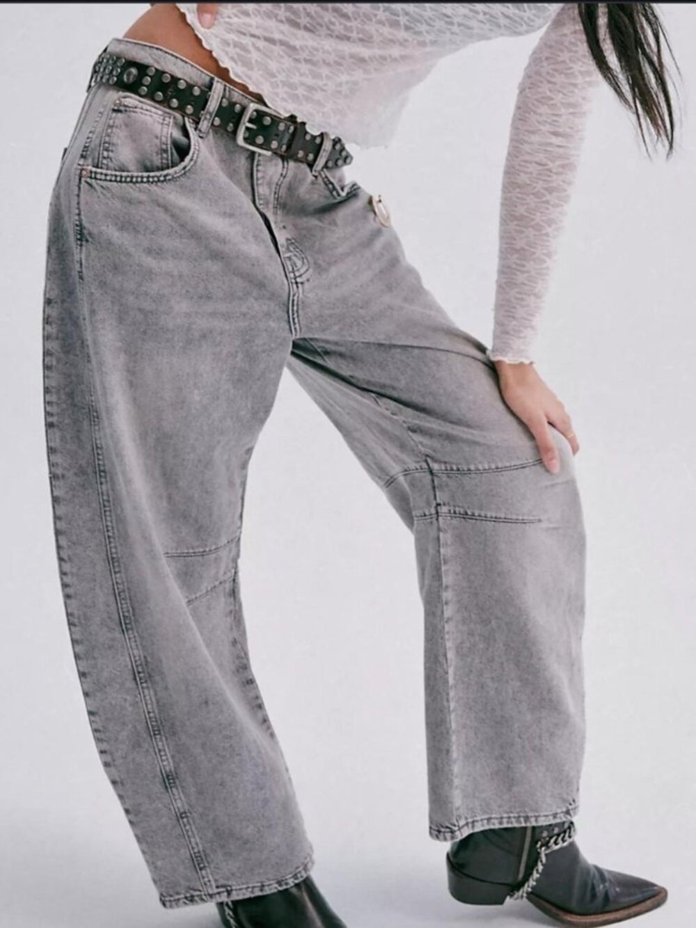 Free People We The Free Good Luck Barrel Jeans | Falcon Grey | Size 31